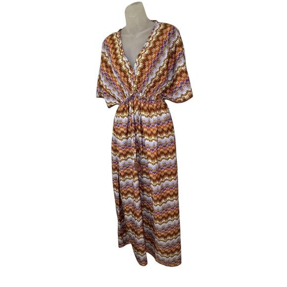 World Market Mira Brown And Purple Ritmo Geometric Kaftan Dress S/M - Picture 3 of 11